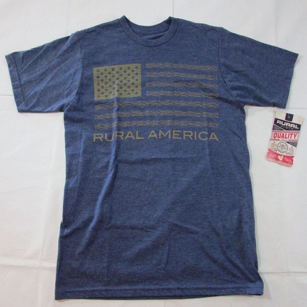 Rural Cloth Men's Short Sleeve Wheat Flag Graphic T-Shirt - Navy